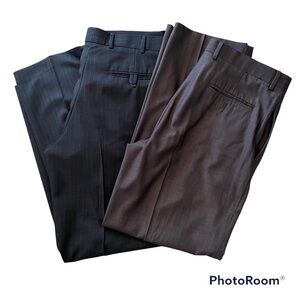 Lot of 2 men's dress slacks dark gray pinstripes brown pinstripes, 36 x 32.
